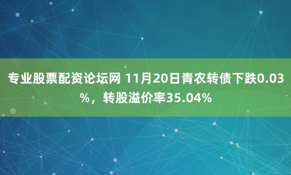 专业股票配资论坛网 11月20日青农转债下跌0.03%，转股溢价率35.04%